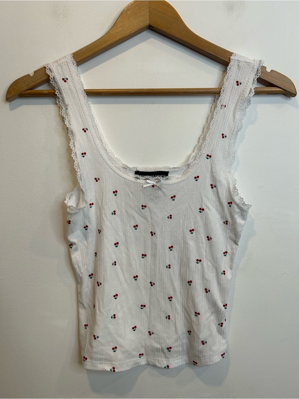 ☀️ 3/$15 Streetwear Society white ribbed pointelle tank top cherry print